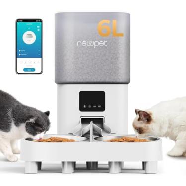 Imagem de 6L Comedouro Elevado para 2 Cäes, WiFi Alimentador Automático Gatos com Controle de Aplicativo, Fonte de Alimentação Dupla