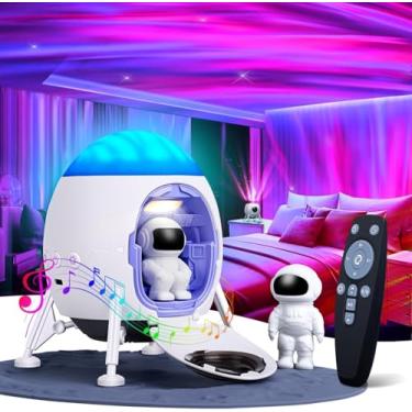 Imagem de Projetor Astronaut Galaxy, luz noturna com alto-falante Bluetooth e controle remoto, projetor de teto estrela de 360° para quarto, temporizador, 8 efeitos aurora, brilho ajustável, decoração de quarto