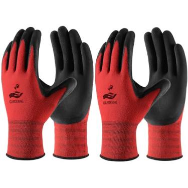 Imagem de Trifabricy Luvas De Jardinagem Para Mulheres/Homens - 6 Pares Látex Natural Respirável Com Aderência, Proteção Resistente Áreas Externas, Gramado, Tamanho Médio, Vermelho E Preto