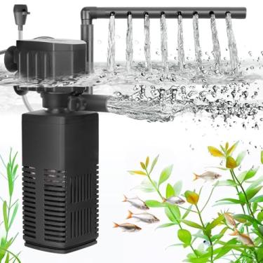 Imagem de AQQA Filtro De Aquário, Filtragem 3 Estágios, Gerador Ondas Ajustável E Oxigenador, Bomba Submersível Silenciosa 12 W 115 Gph, Esponja Fácil Limpeza Para Aquário Água Doce Salgada 30 Galões, 110 V/6