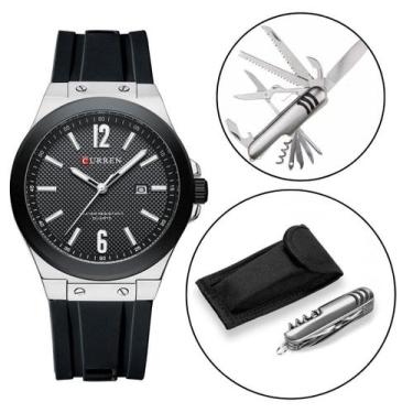 Imagem de Kit Relógio Masculino Quartzo Original Curren + Canivete Aço