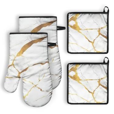 Imagem de QXWREL Conjuntos de 2 luvas de forno e suportes de panela para cozinha, luvas de forno resistentes ao calor e almofadas quentes para cozinha, luvas macias para forno e churrasqueira, itens essenciais
