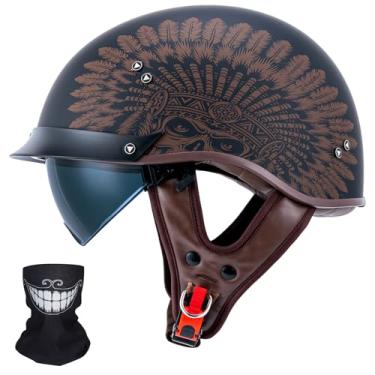 Imagem de VCOROS Capacete de motocicleta aprovado pelo DOT com viseira solar e fivela de liberação rápida para adultos, homens e mulheres (F07A-Indian, M)