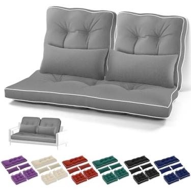 Imagem de Chunful Conjunto de 5 almofadas de banco para ambientes externos 111 x 48 cm Tufado à prova d'água para móveis de pátio com almofadas almofada de sofá de sofá quadrado de vime (cinza)