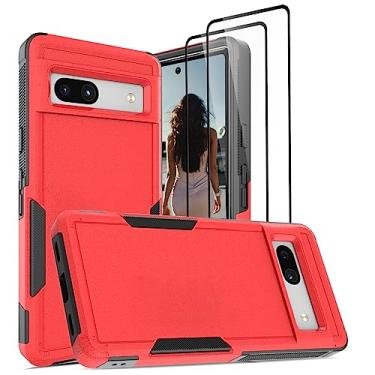 Imagem de Jeylly [Capa 3 em 1 para Google Pixel 7A com 2 protetores de tela, proteção à prova de choque de grau militar para mulheres e meninas capa robusta para Google Pixel 7A (2023), vermelha