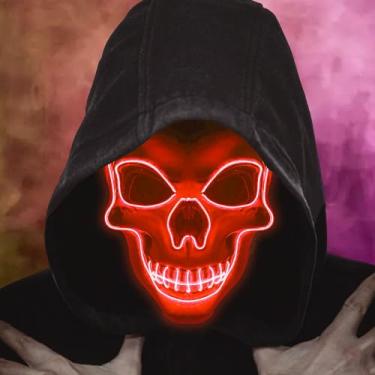 Imagem de Máscara assustadora de Halloween com luz de LED para Halloween Festival 3 modos de flash (vermelho)