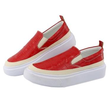 Imagem de Slip On Tenis Feminino Calce Facil Acabamento Animal Print Croco Palmilha Anatomica Puxador Traseiro Tamanho:35;Cor:Vermelho;Gênero:Feminino;Departamento BS:Esporte