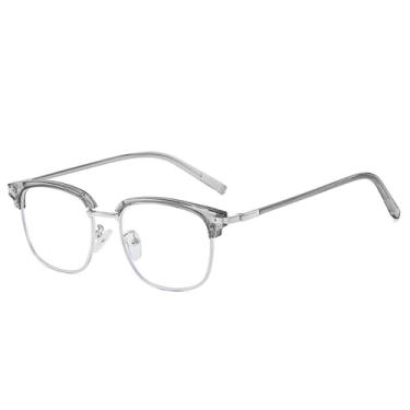 Imagem de Armação de óculos masculina ultraleve de metal elipse meia armação anti-luz azul lente transparente, cinza claro prateado, C