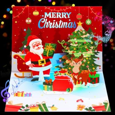Imagem de Yinqing Cartões de Natal, luz e música, cartão de felicitações pop-up 3D com árvore de Natal e Papai Noel para mulheres, homens, crianças, marido, esposa, mãe, pai, filha