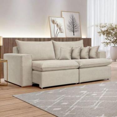 Imagem de Sofá 3 Lugares Barcelona Retrátil Veludo/Bege Claro - Celflex, Bege Cl
