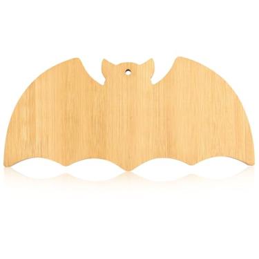 Imagem de AWIZOM Tábua de corte de morcego de Halloween em forma de morcego tábua de charcutaria de madeira de bambu tábua de servir de cozinha bandeja de madeira para presente de utensílios de mesa de