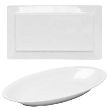 Imagem de Kit Travessa Melamina Branca Oval 45x24cm Retangular 35x20cm Wolff Cozinha Bandeja Servir