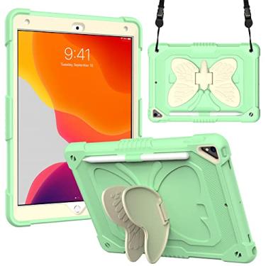 Imagem de Capa para iPad 9/8/7 (modelo de 10,2 polegadas 2021/2020/2019 9/8ª/7ª geração), com suporte de asas de borboleta para proteção de silicone infantil à prova de choque, verde