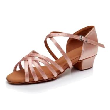 Imagem de MSMAX Sandália feminina de dança latina de salto baixo para meninas, Rosa claro, 10.5 Toddler