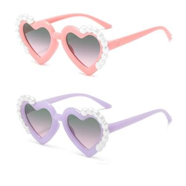 Imagem de Ridering Óculos de sol Toddle Girl Peal Heart com proteção UV 400 para crianças de 2 a 8 anos, Rosa + roxo, tamanho �nico
