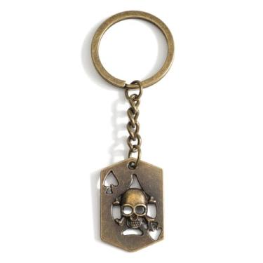 Imagem de SHTALHST Chaveiro de caveira, chaveiro de cartão de pôquer Spade A com design de esqueleto, presente de aniversário de Natal de Halloween para mulheres e homens