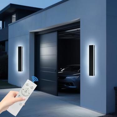 Imagem de Pacote com 2 arandelas de parede externas ampliadas de 59,9 cm, 3000K-6000K Luz LED moderna regulável para montagem na parede, IP65 à prova d'água, iluminação externa preta para casa, varanda, garagem