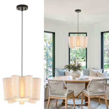 Imagem de VILUXY Luminária pendente de tecido moderno 40 cm Iluminação pendente de casa de fazenda com sombra de linho Lustre de teto suspenso rústico Chandeleir para cozinha ilha sala de jantar corredor