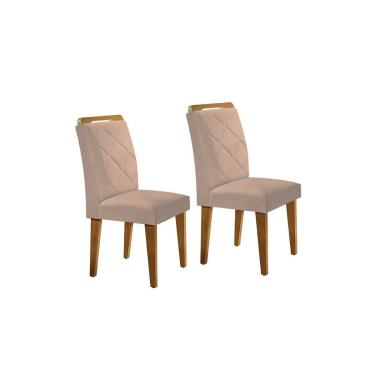 Imagem de Kit 2 Cadeiras Sala Jantar Melissa 2 Un Madeira Capuccino/Suede Creme - Rufato