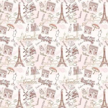 Imagem de Papel Parede Rosa Claro Paris Café Londres Fashion Adesivo - LRP