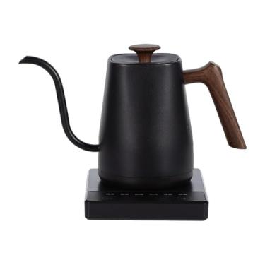 Imagem de DimyFew Chaleira elétrica 0,8L 1000W Caldeira de água quente resistente Aquecimento rápido Controle de temperatura para despejar café Ferver água quente, Grão de Madeira Preta