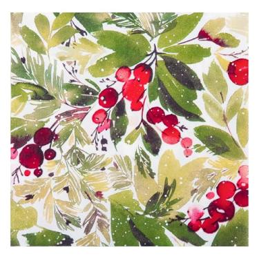 Imagem de 100 guardanapos de papel de visco de Natal, aquarela, bagas de azevinho, spruce, guardanapo descartável de festa, Natal, 16,5 cm, toalha de mão de coquetel para decoração de festa de inverno