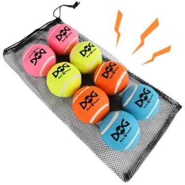 Imagem de INSUM Bolas de tênis Squeaky para cães – Pacote com 8 bolas de brinquedo duráveis não tóxicas para cães com bolsa de malha, certificado SGS, brinquedos coloridos para buscar, raças médias e grandes
