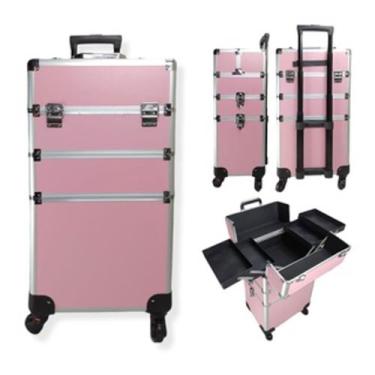 Imagem de Maleta Mala de Maquiagem Profissional 3 Andar Rosa 914R - Kingleen