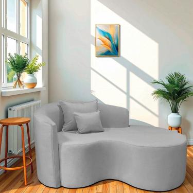Imagem de Recamier Curvo Orgânico 150cm 2 Lugares Lado Direito para Sala de Estar Linho Londres Cinza Claro