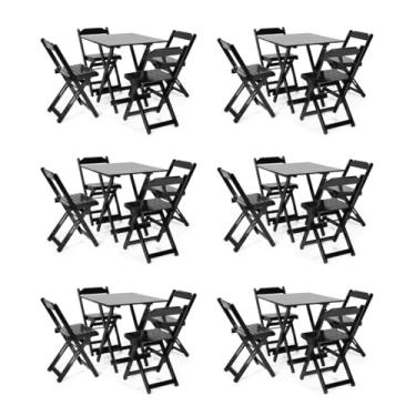 Imagem de Kit 6 Conjuntos Dobráveis 70x70 com 4 Cadeiras Dobráveis Preto - Móveis Britz