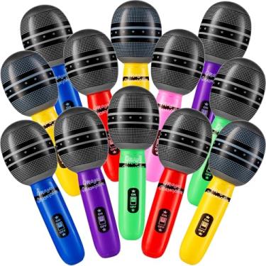 Imagem de Microfones infláveis para festas – (pacote com 12) Microfone soprador de cores neon de 25 cm para crianças, lembrancinhas de festa, brindes, adereços de DJ, cabine de fotos, aniversários, dança