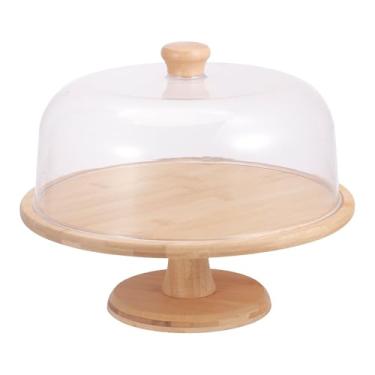 Imagem de PRATO PARA BOLO DE BAMBU COM PE E TAMPA VITA 30x24,5cm