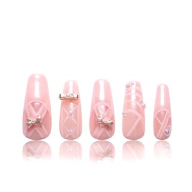 Imagem de LOVFUL Balé Press on Nails Tiptoe | Feito à mão com cristais totalmente cobertos | Unhas reutilizáveis | Caixão clássico regular 3,3 cm | H291-L