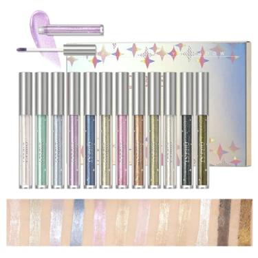 Imagem de RoseFlower Conjunto de 12 peças de bastões de sombra líquida Diamond Glow de longa duração, lápis de cera de sombra de olhos brilhantes metálicos brilhantes à prova d'água - 002