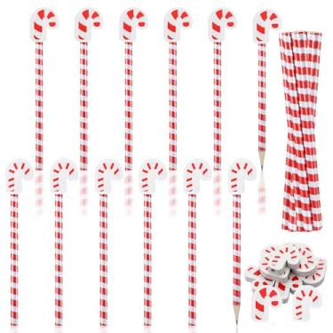 Imagem de Humyoun 16 conjuntos de lápis de Natal com borrachas de bengala doce, lápis de bengala doce de madeira, a granel, para Natal, escola, artigos de papelaria, presentes de festa
