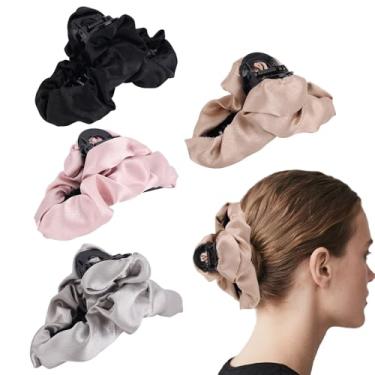 Imagem de 4un Grampos Cabelo Seda para Mulheres, Antiderrapantes Grandes Crista Craniana Alta Grampos Nuvem Garras Mandíbula Banana Acessórios Moda Fixação Forte para Cabelos Finos Grossos Cacheados
