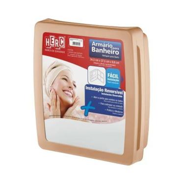 Imagem de Armário Plástico Caramelo 38x35cm Para Banheiro - Com Espelho 31x27cm