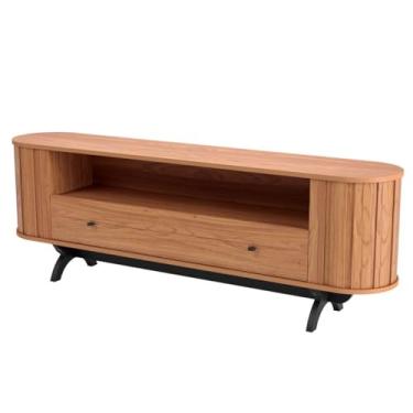 Imagem de Rack Curvo 180cm para TV de até 70" com 1 Gaveta Dalla Costa - Freijó/Preto Fosco