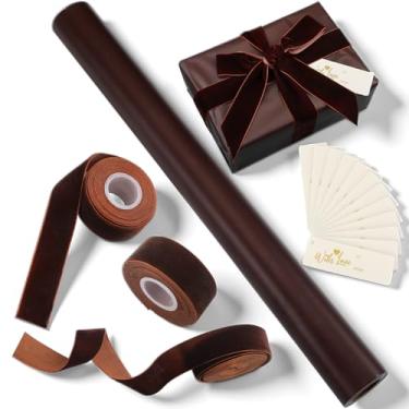 Imagem de Ctosree Conjunto de papel de embrulho de Natal com papel kraft de 10 m, fita de veludo de 13,7 m, 12 etiquetas de presente, kit de embrulho de presente kraft para aniversário, chá de bebê, casamento