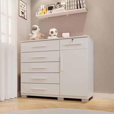 Imagem de Cômoda Infantil 6 Gavetas 1 Porta Sofia Espresso Móveis Branco