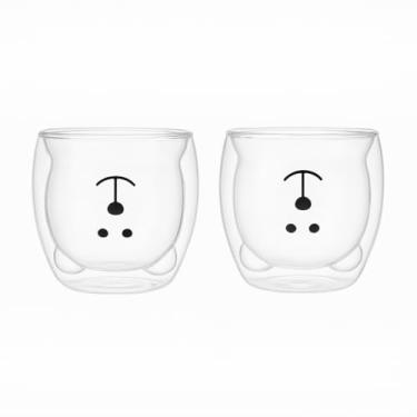 Imagem de Copo de Vidro Duplo com Design de Rosto, 2 Peças, Transparente para Bebidas Quentes e Frias (Transparente)