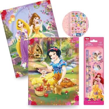 Imagem de Caderno Grande Princesas Disney Brochura Capa Dura Kit 2un com Pauta +