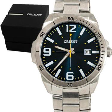 Imagem de Relógio Masculino Orient Aço Prata Mostrador Azul Original Resistente 