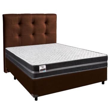 Imagem de Cama + Box Marrom e Colchão Molas Ultralastic Casal - Bogota Inducol + Cabeceira