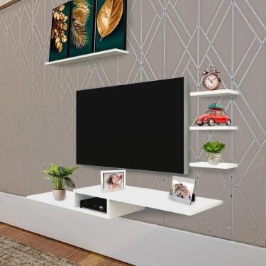 Imagem de Kit 4 Prateleiras + Nicho Para Tv Rack Suspenso Sala Quarto