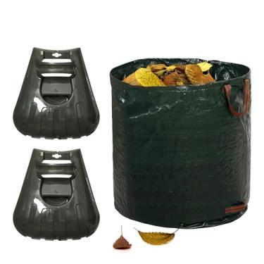 Imagem de Gardenised Saco de folhas dobrável resistente de 72 galões com alça e colher resistente para folhas - Ancinho portátil de grama, prendedor de detritos de jardim para cuidados com o gramado e limpeza