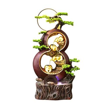 Imagem de XFNVXC Fonte de água em cascata de resina de mesa, fonte de água em cascata com luzes LED, grande recurso de água interno para quarto, escritório, sala de estar, fonte de água de 107 cm de altura