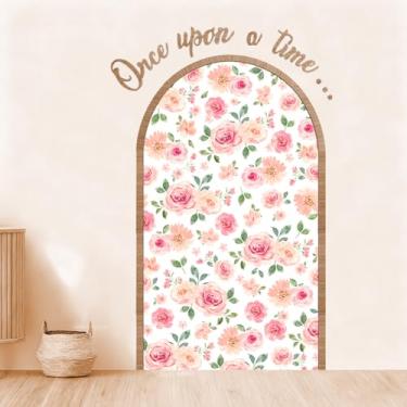 Imagem de JarThenaAMCS Decalques de parede com moldura de arco de madeira e arco de flores, Once Upon a Time, placa de madeira, adesivos florais para berçário, quarto, sala de estar, leitura, canto, decoração
