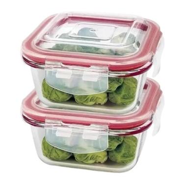 Imagem de Kit 2 Pote De Vidro 520ml Hermético Marmita Fit Tampa Silicone 4 Trava