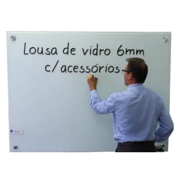 Imagem de Lousa de Vidro branco jateado 80x60cm | Temperado 6mm | escolar quadro branco escrever escrita sala aula escrita escrever 80 X 60 com suporte acrilico 2 canetas e apagador